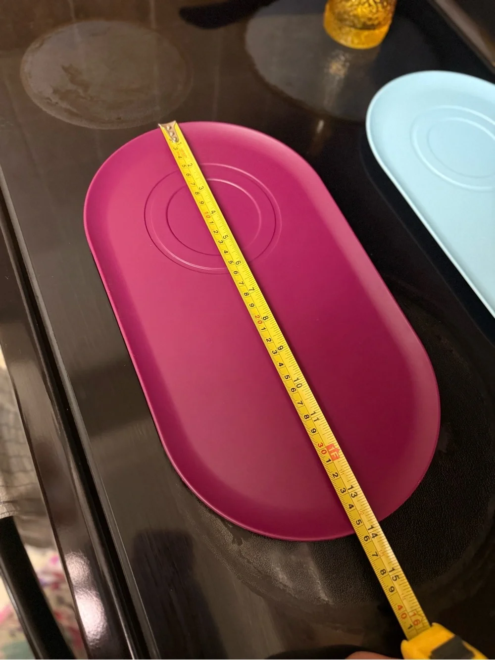 Set of Two Oval Trays with White Speckled Bowls - Blue & Magenta